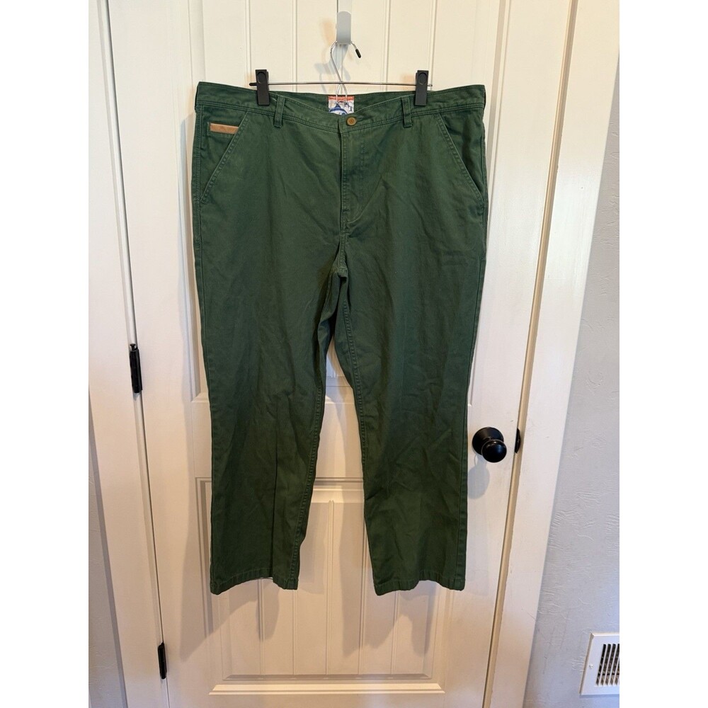 Southern Tide RT-7 Mens Green Chino Pants 40x29 Leather Trim Flat Front Preppy